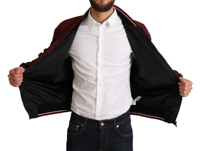 Red Polyester Full Zip Bomber Jacket