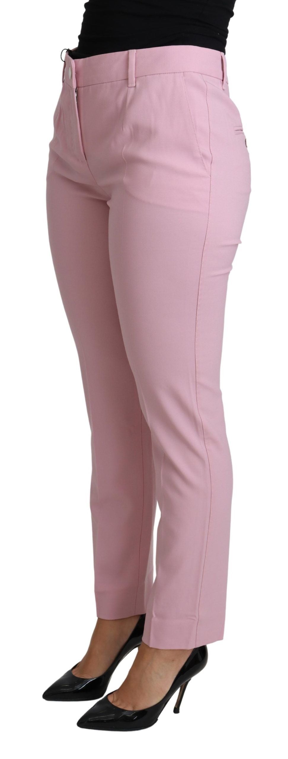 Pink Virgin Wool Stretch Tapered Trouser Pants