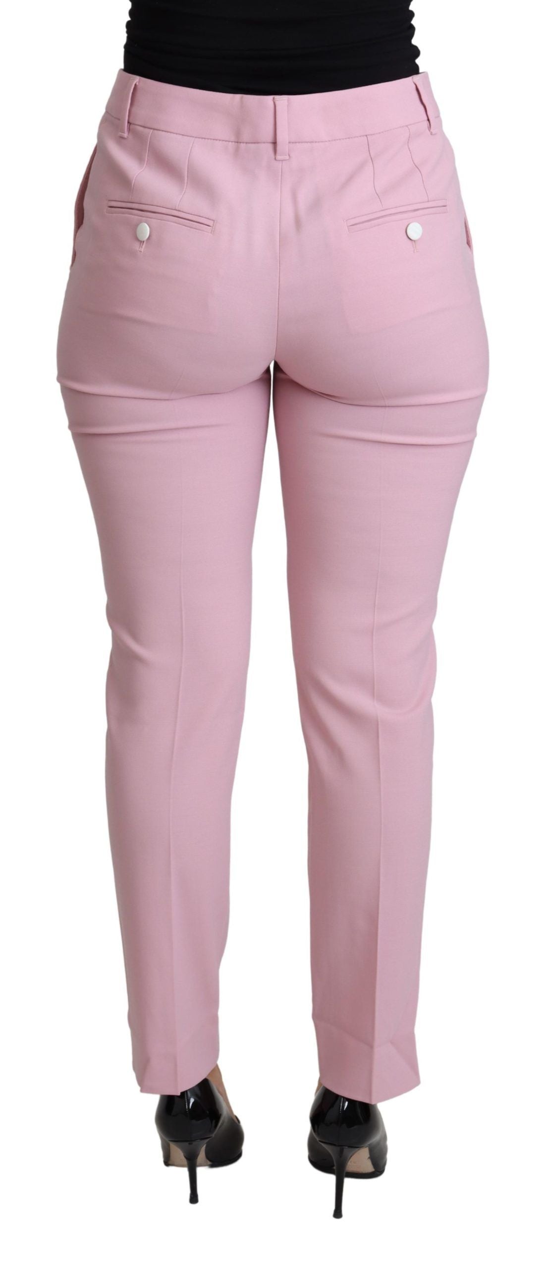 Pink Virgin Wool Stretch Tapered Trouser Pants