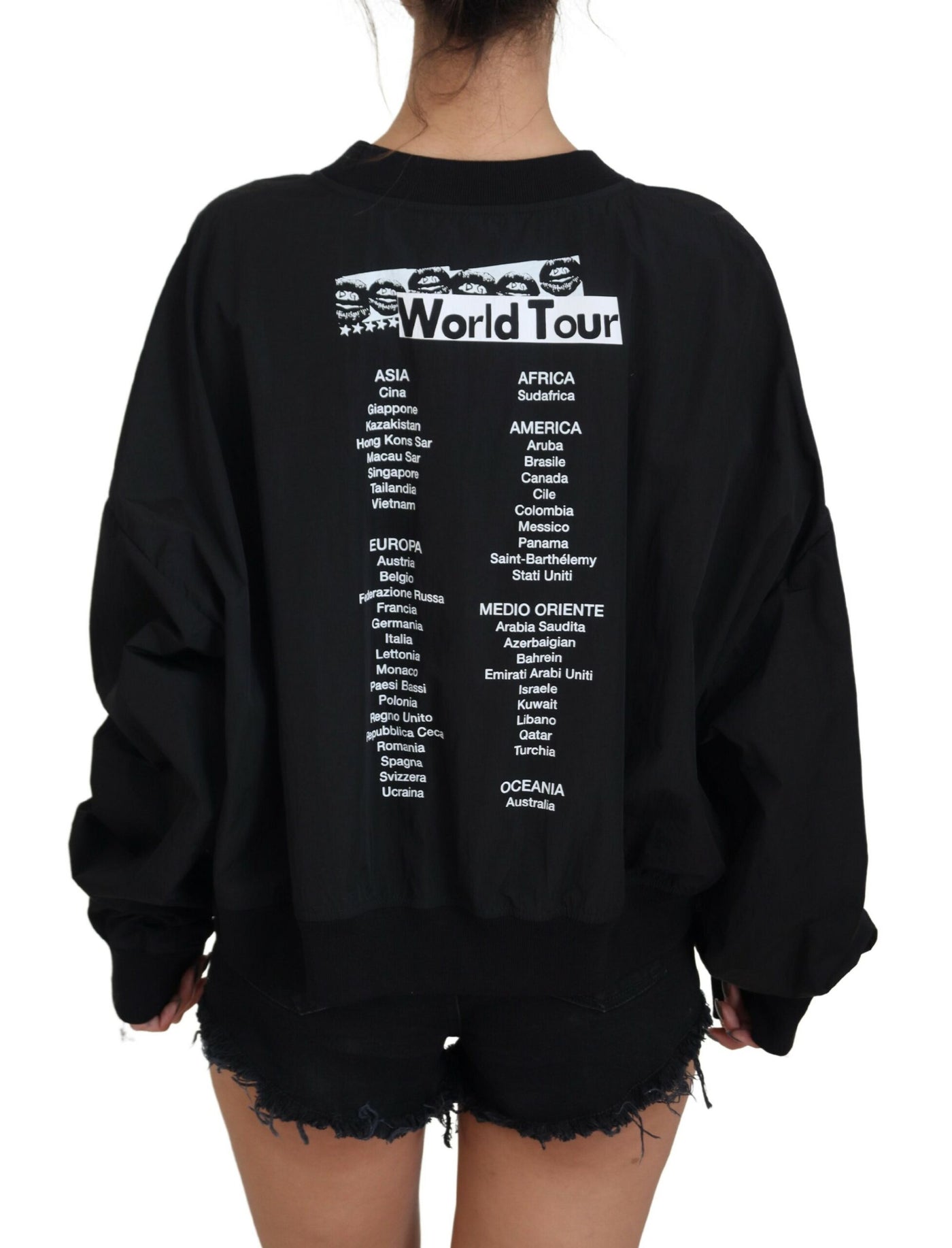 Black Nylon Crewneck Pullover Logo Sweater