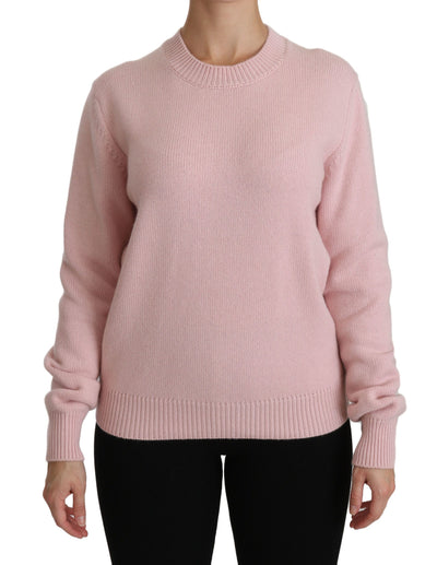 Pink Crew Neck Cashmere Pullover Sweater