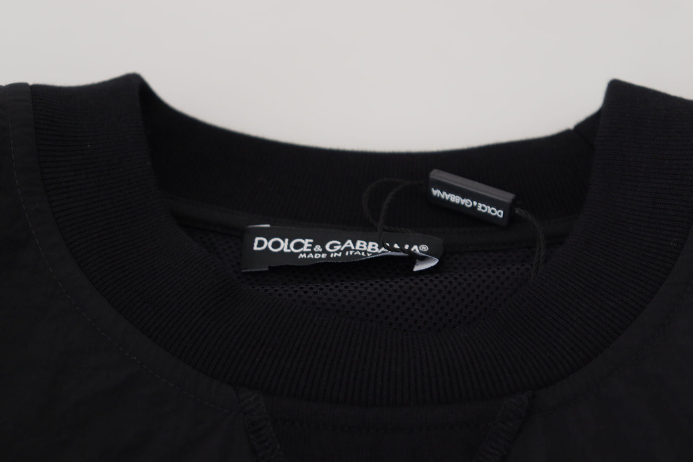 Black Nylon Crewneck Pullover Logo Sweater