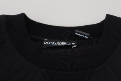 Black Nylon Crewneck Pullover Logo Sweater