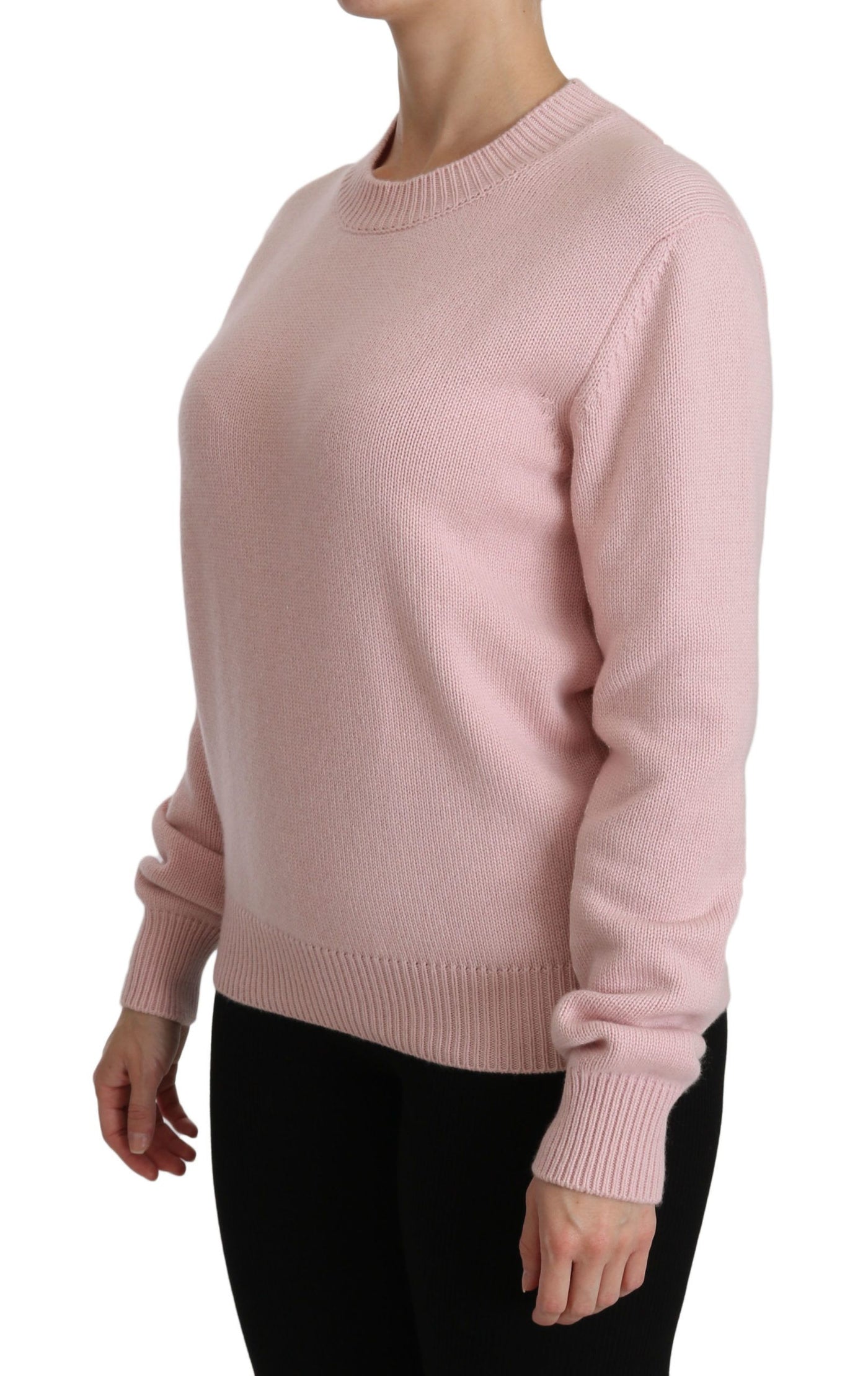 Pink Crew Neck Cashmere Pullover Sweater