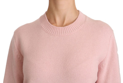 Pink Crew Neck Cashmere Pullover Sweater