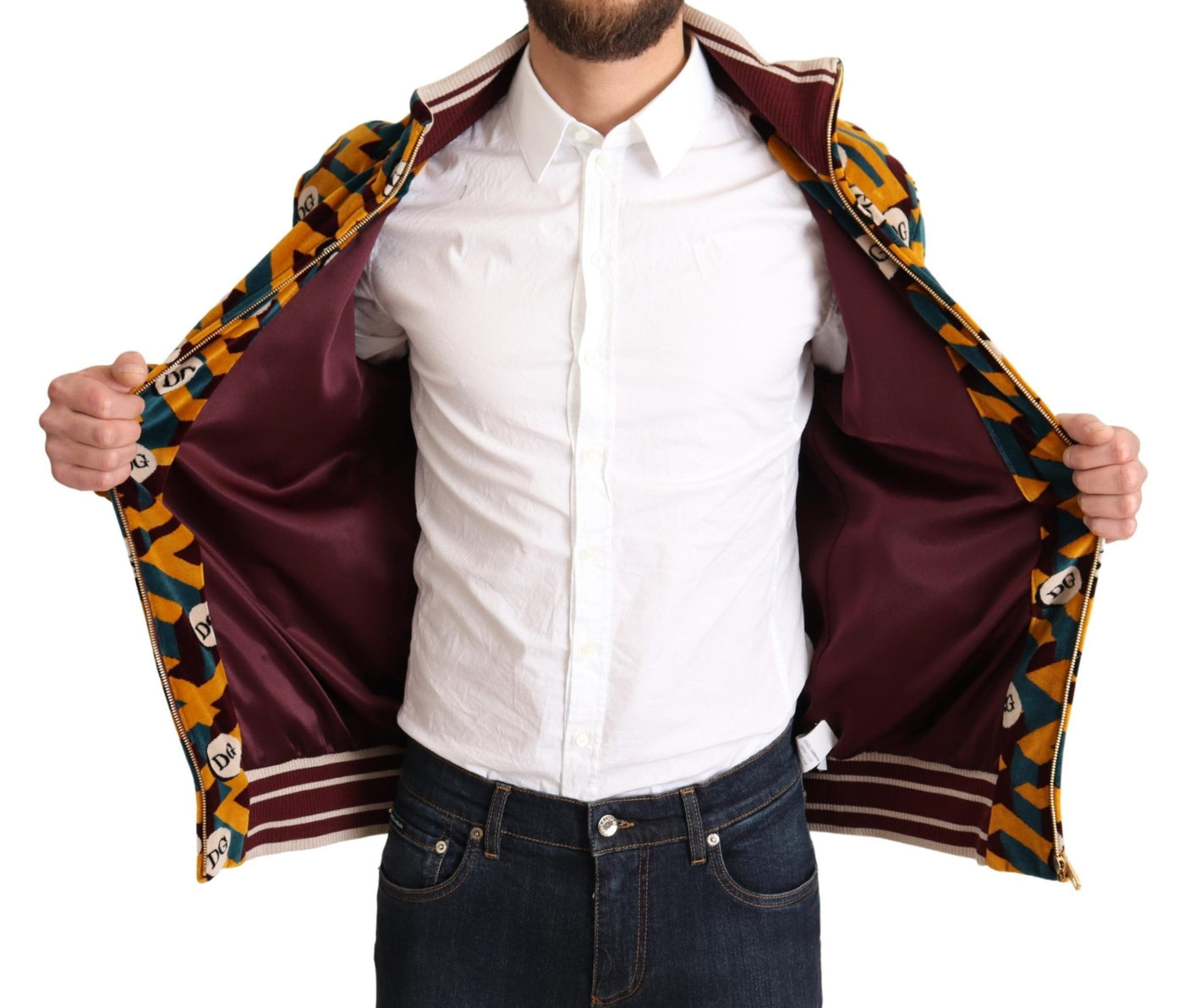 Multicolor Velvet DG Logo Mens Sweater Jacket