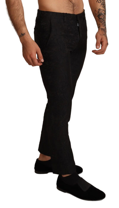 Black Floral Brocade Slim Trouser Pants