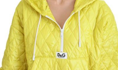 Yellow Nylon Quilted Hooded Pullover Jacket