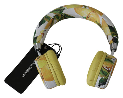 White Yellow Lemon Print Headset Headphones