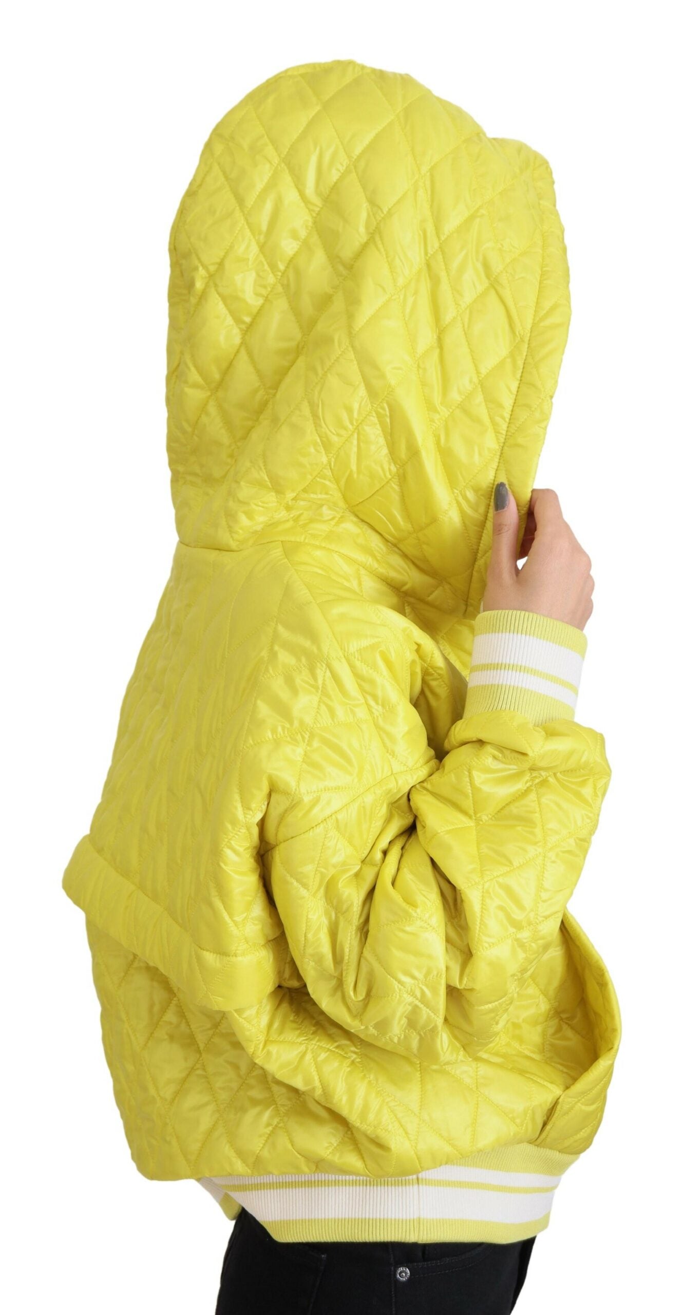 Yellow Nylon Quilted Hooded Pullover Jacket