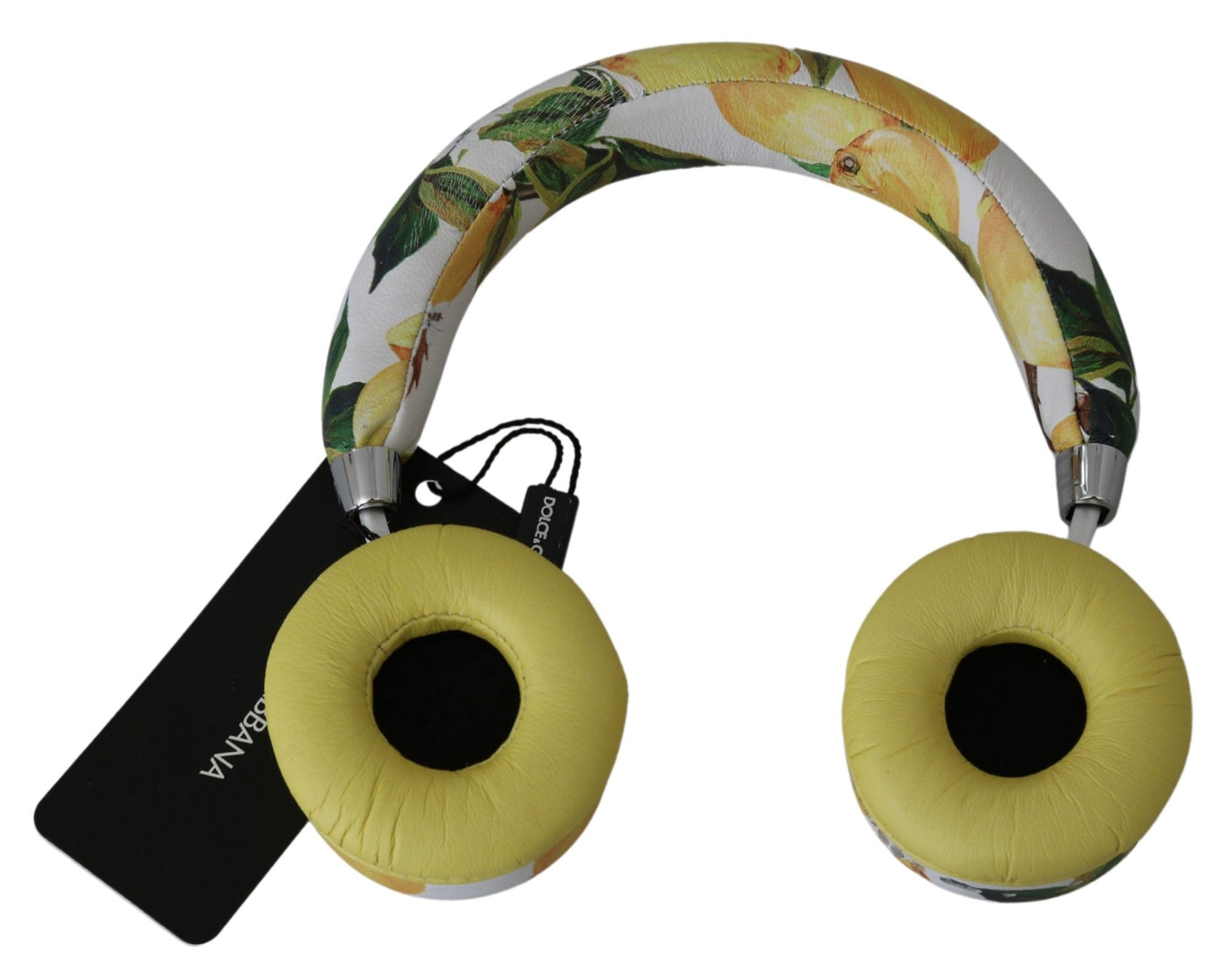 White Yellow Lemon Print Headset Headphones