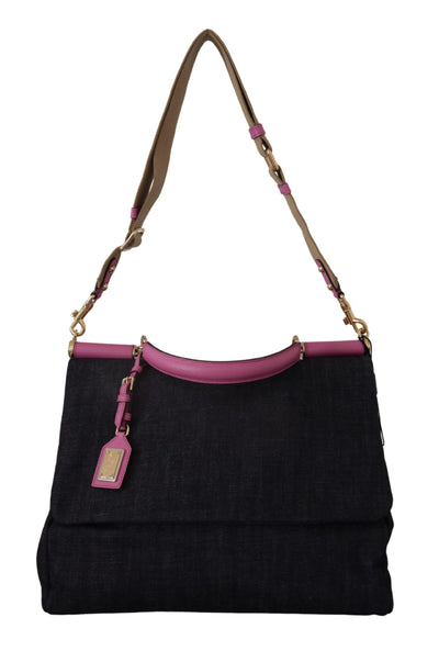 Blue Denim Pink Leather SICILY Shoulder Satchel Bag