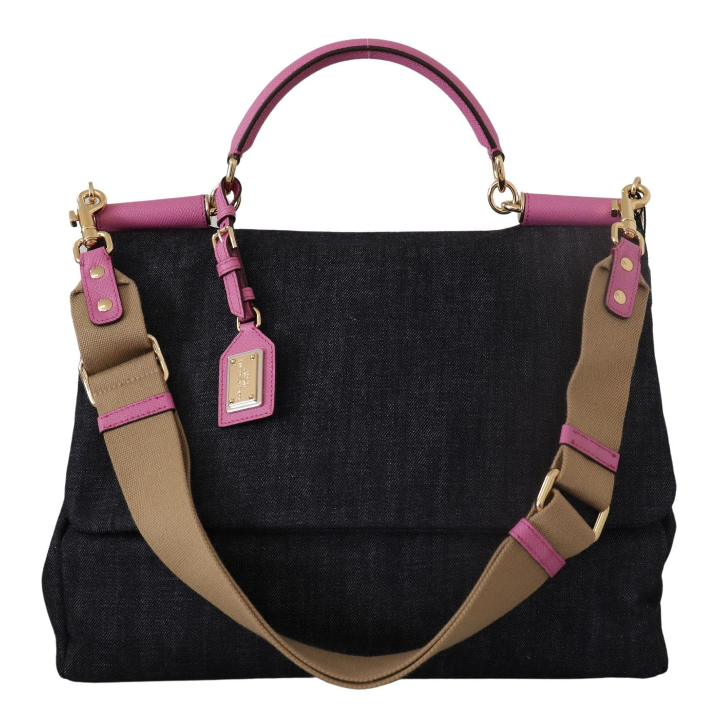 Blue Denim Pink Leather SICILY Shoulder Satchel Bag