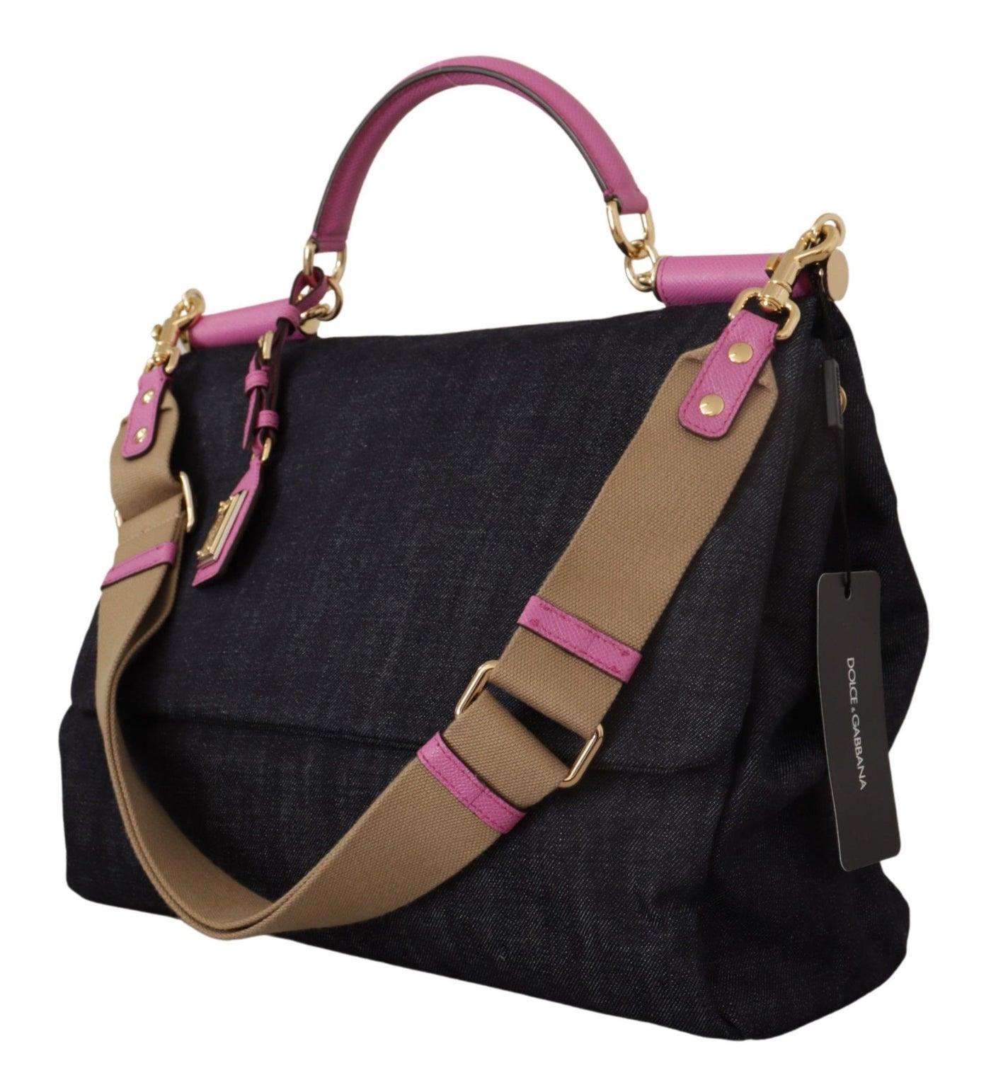 Blue Denim Pink Leather SICILY Shoulder Satchel Bag