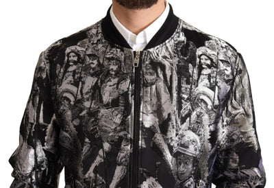 Black Silver Puppi Motive Bomber Jacket