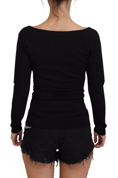 Black Viscose Deep V-neck Pullover Sweater