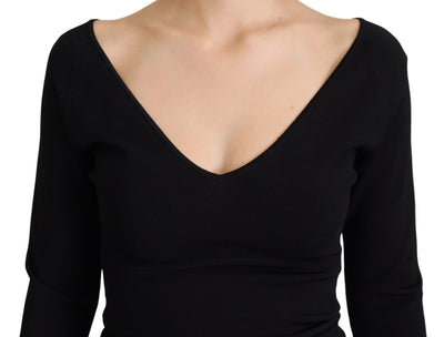 Black Viscose Deep V-neck Pullover Sweater