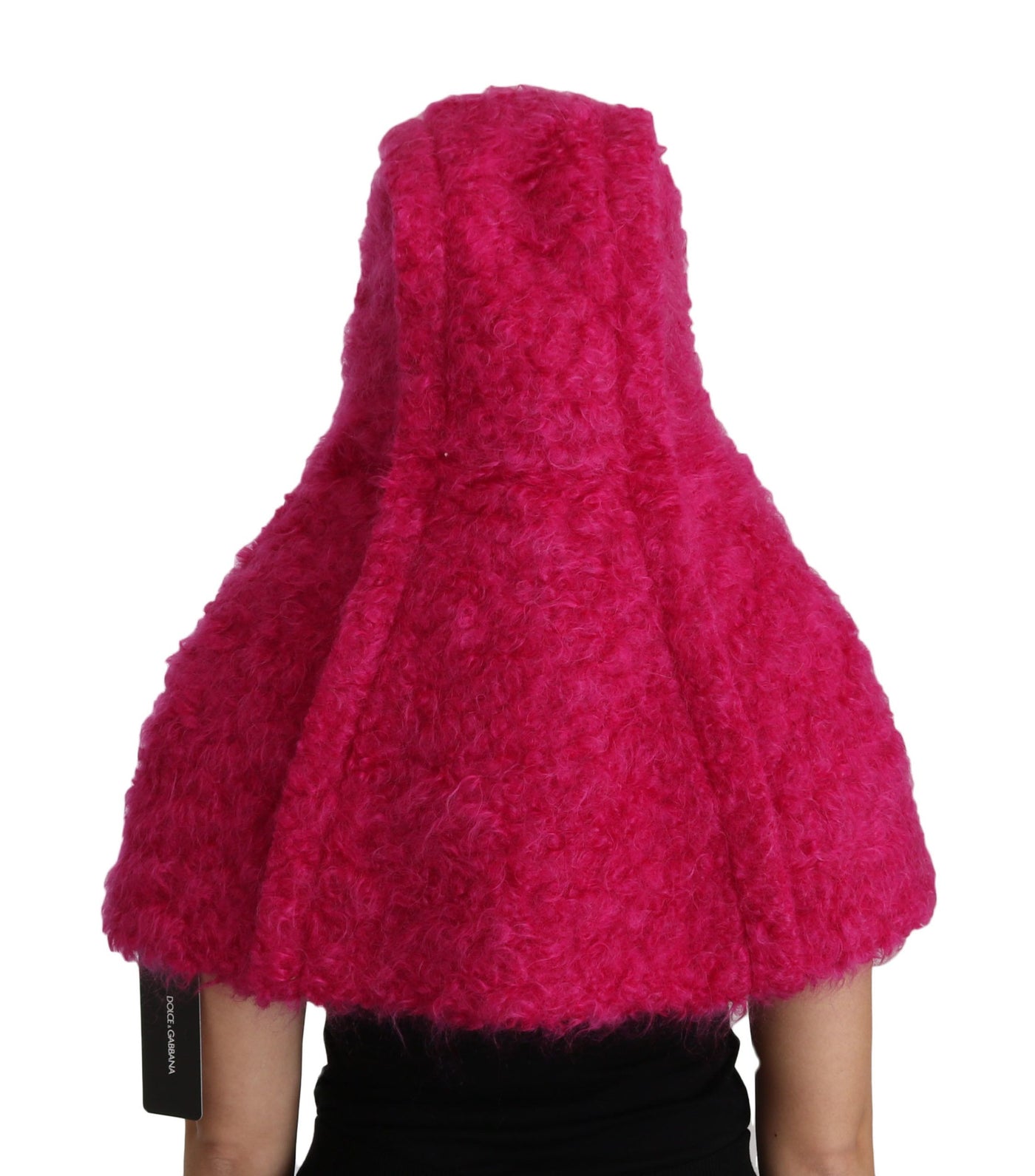 Pink Mohair Shearling Wool Hat Hooded Scarf