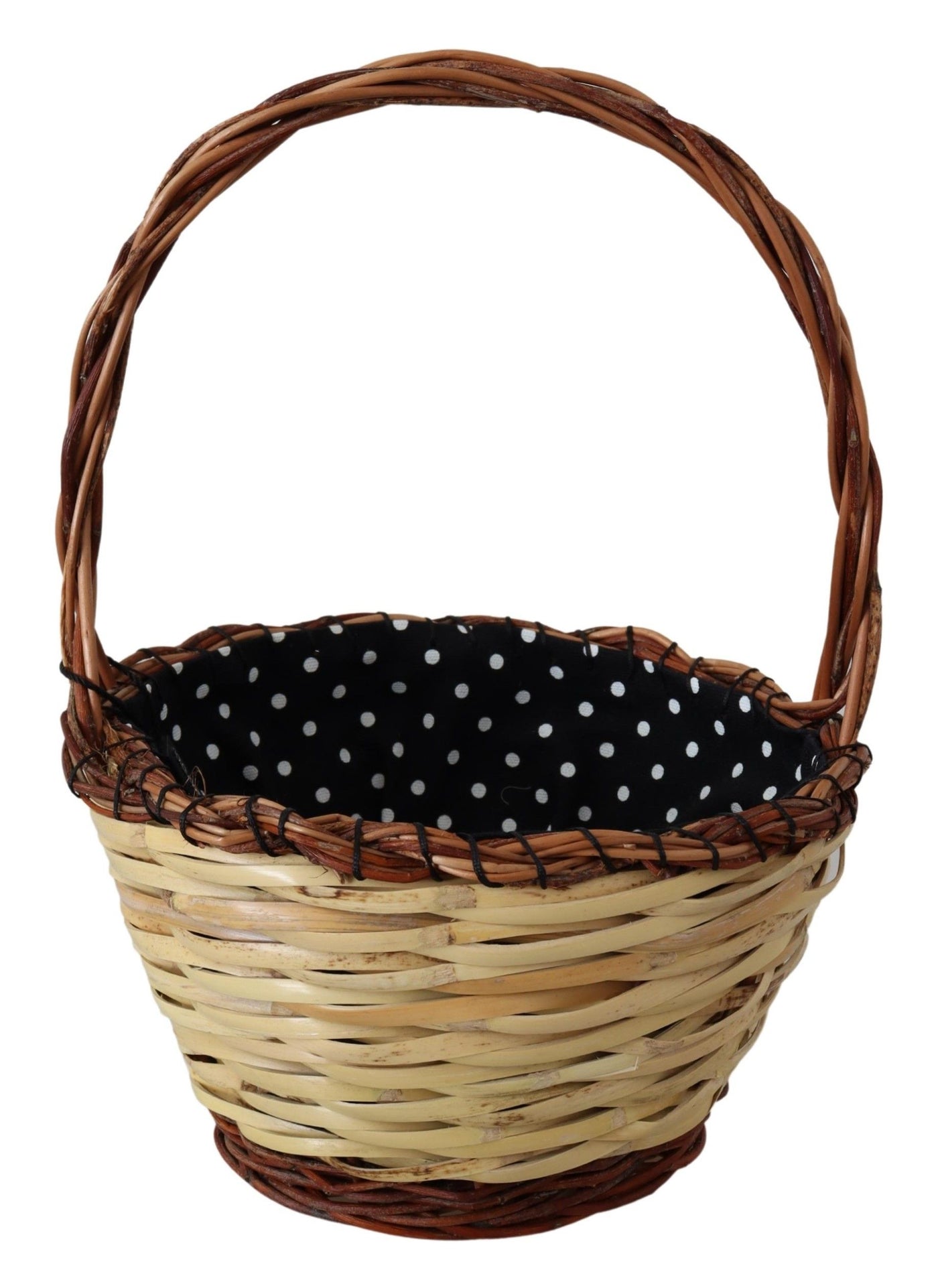 Beige Wood Wicker Rattan Basket Tote Bag