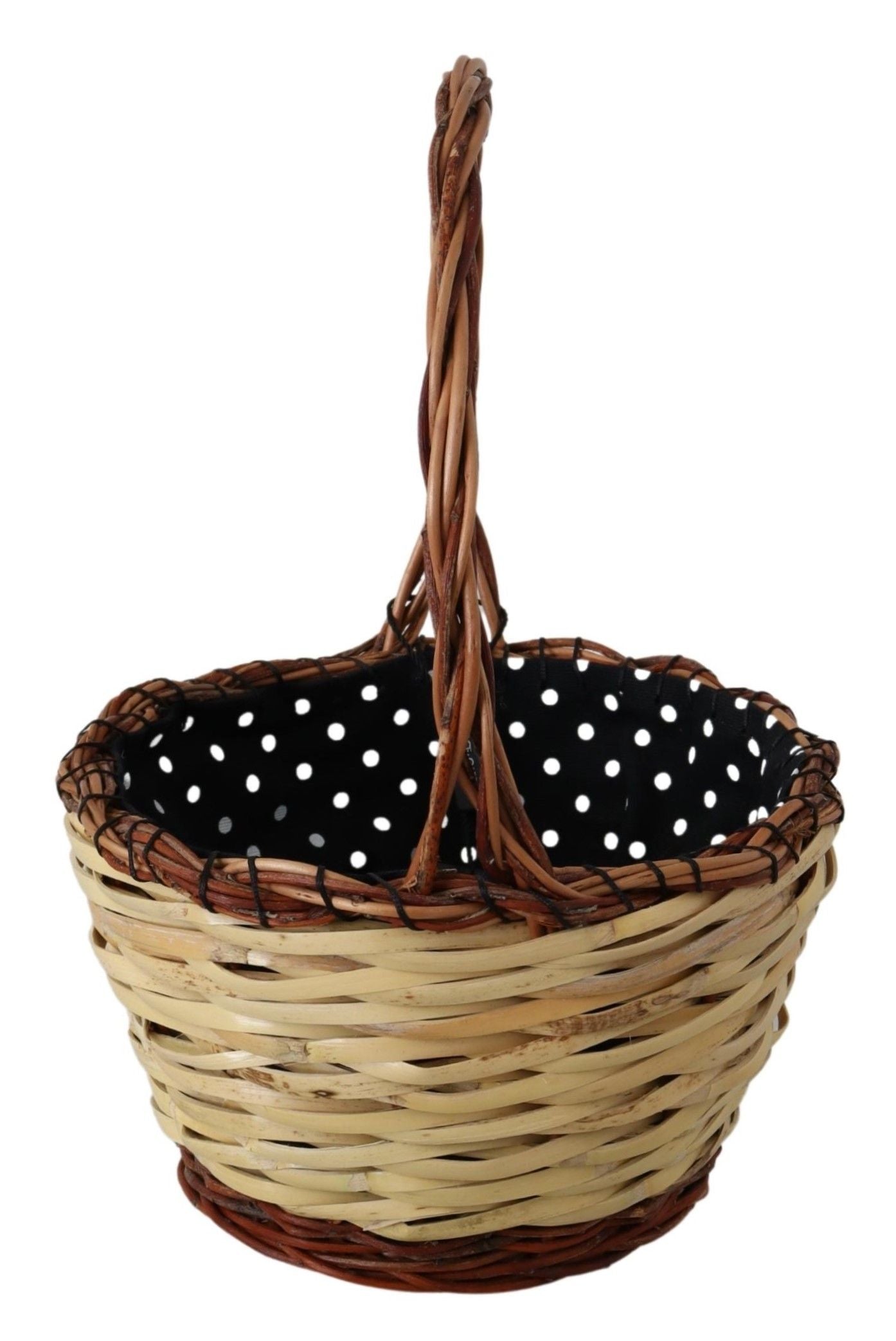 Beige Wood Wicker Rattan Basket Tote Bag