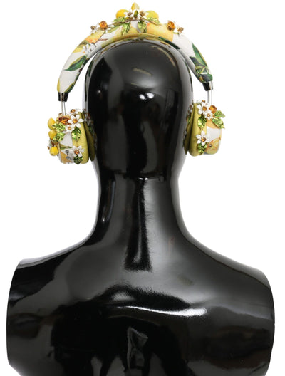 Yellow Lemon Crystal Floral Headset Headphones