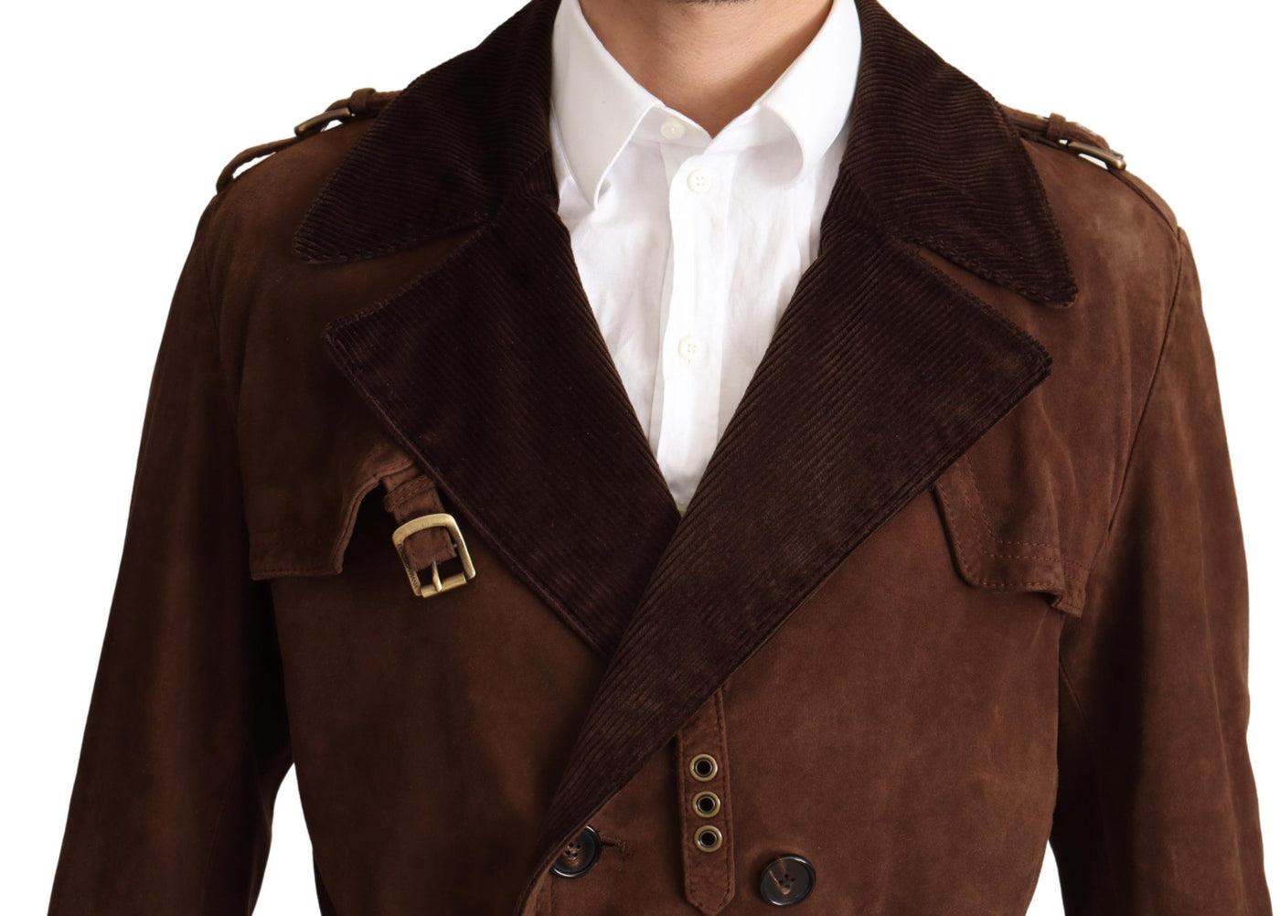 Brown Leather Long Trench Coat Men Jacket