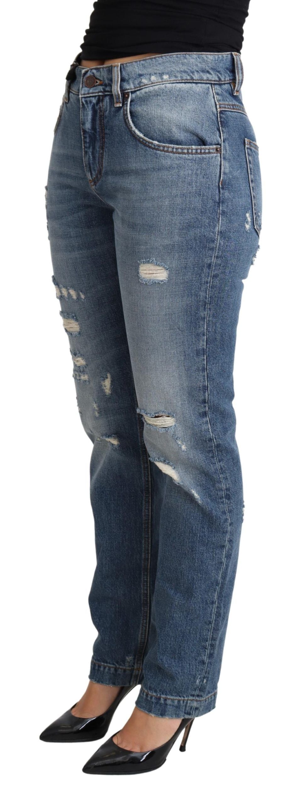 Blue Embellished Heart Skinny Denim Pants Jean