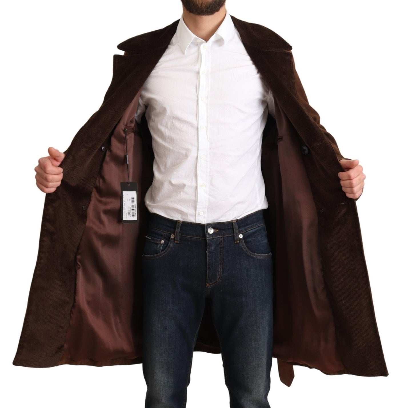 Brown Leather Long Trench Coat Men Jacket