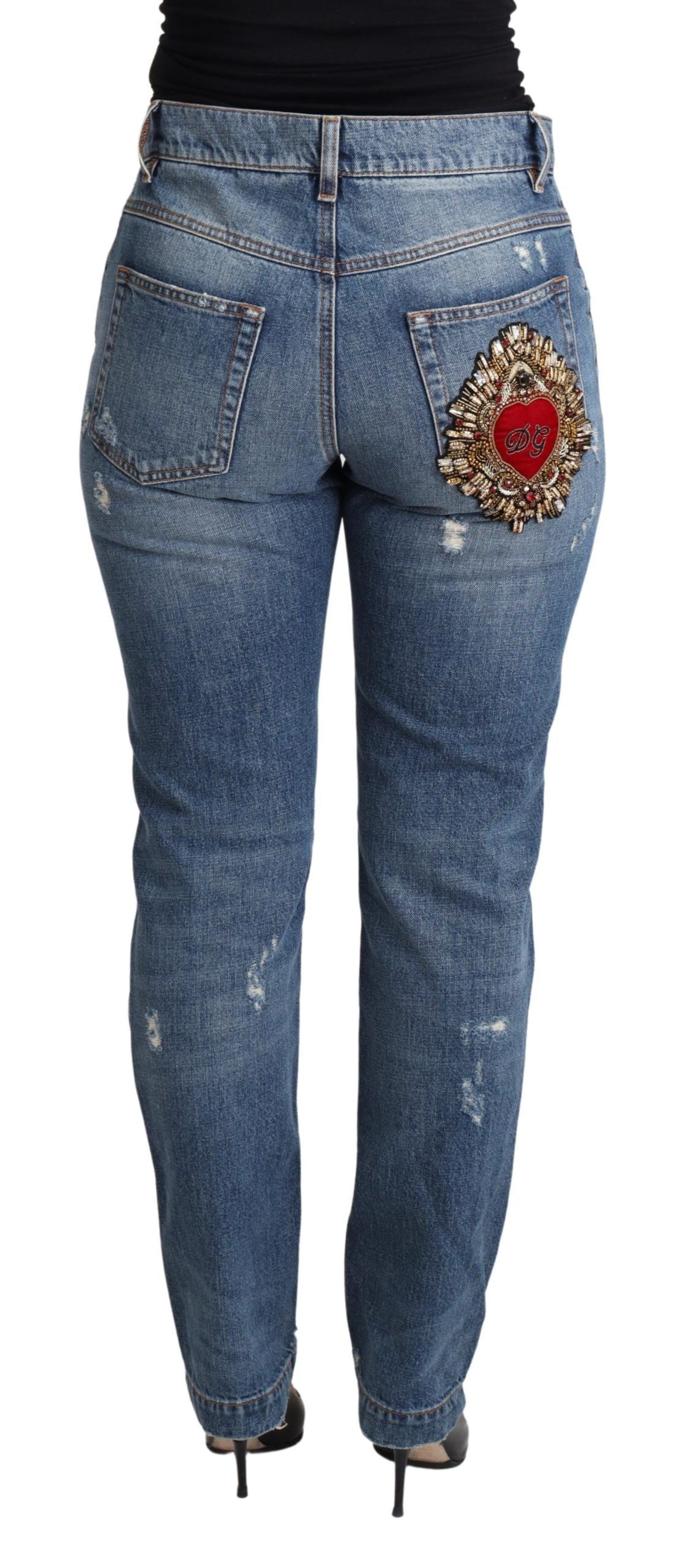 Blue Embellished Heart Skinny Denim Pants Jean