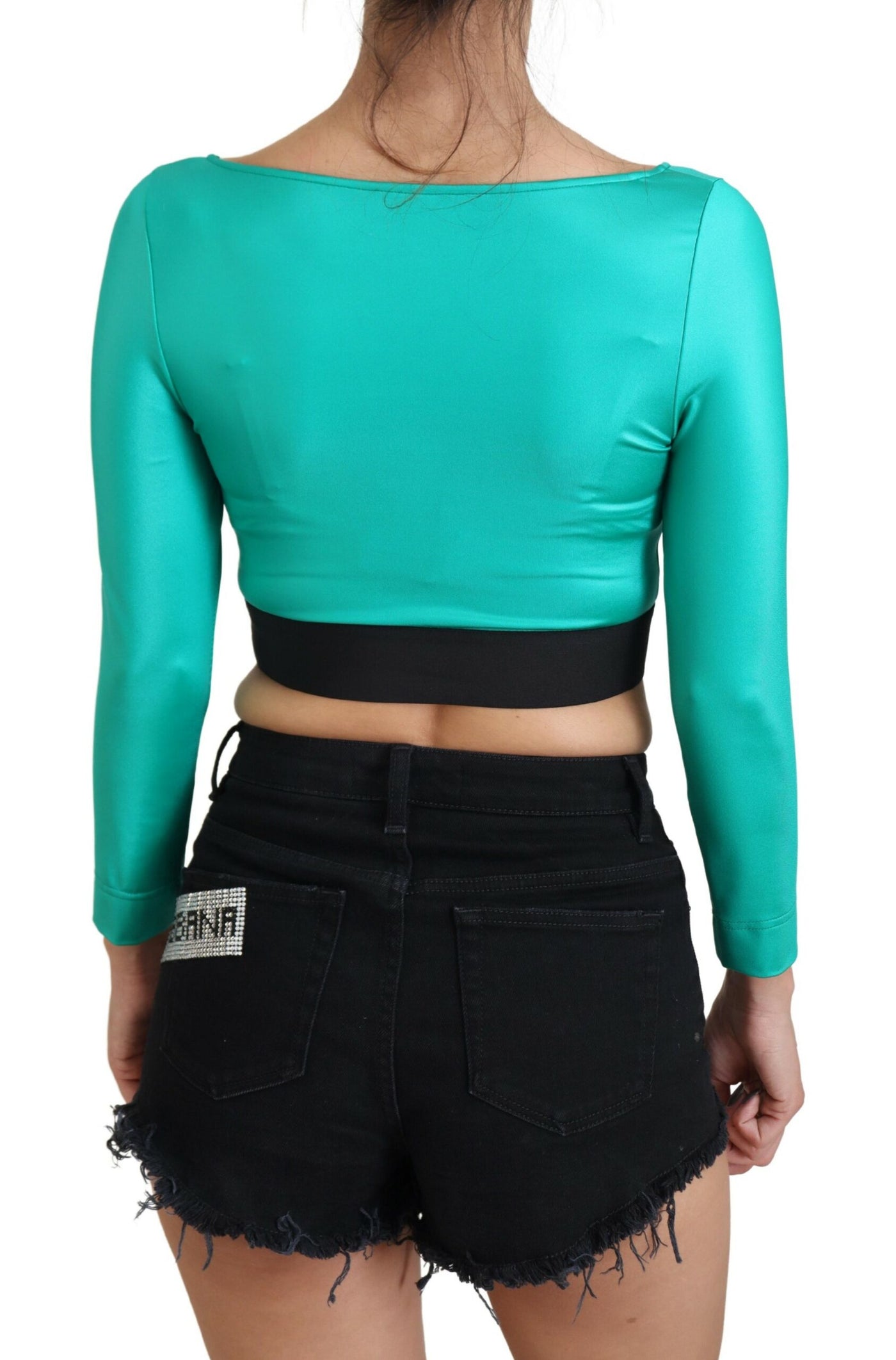 Green Long Sleeve DG Logo Blouse Cropped Top