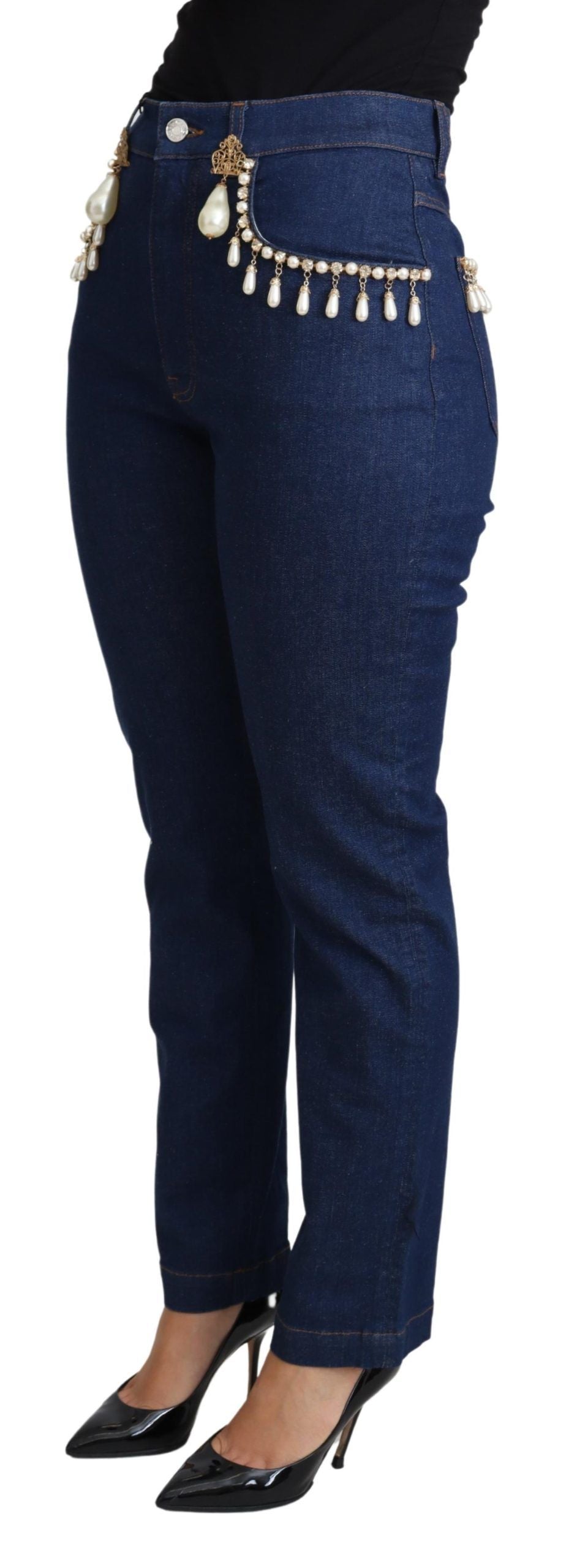 Blue Cotton Stretch Embellished Skinny Jeans