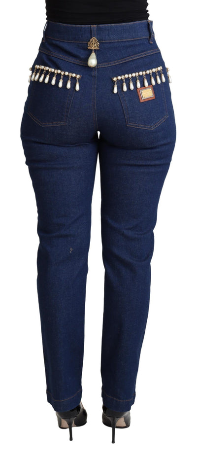 Blue Cotton Stretch Embellished Skinny Jeans