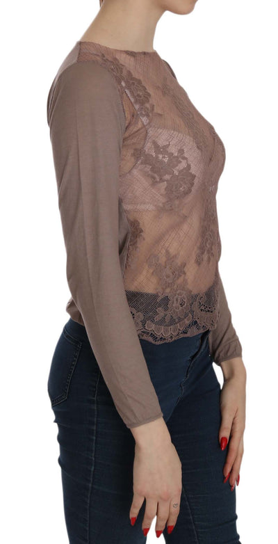 Brown Lace See Through Long Sleeve Top