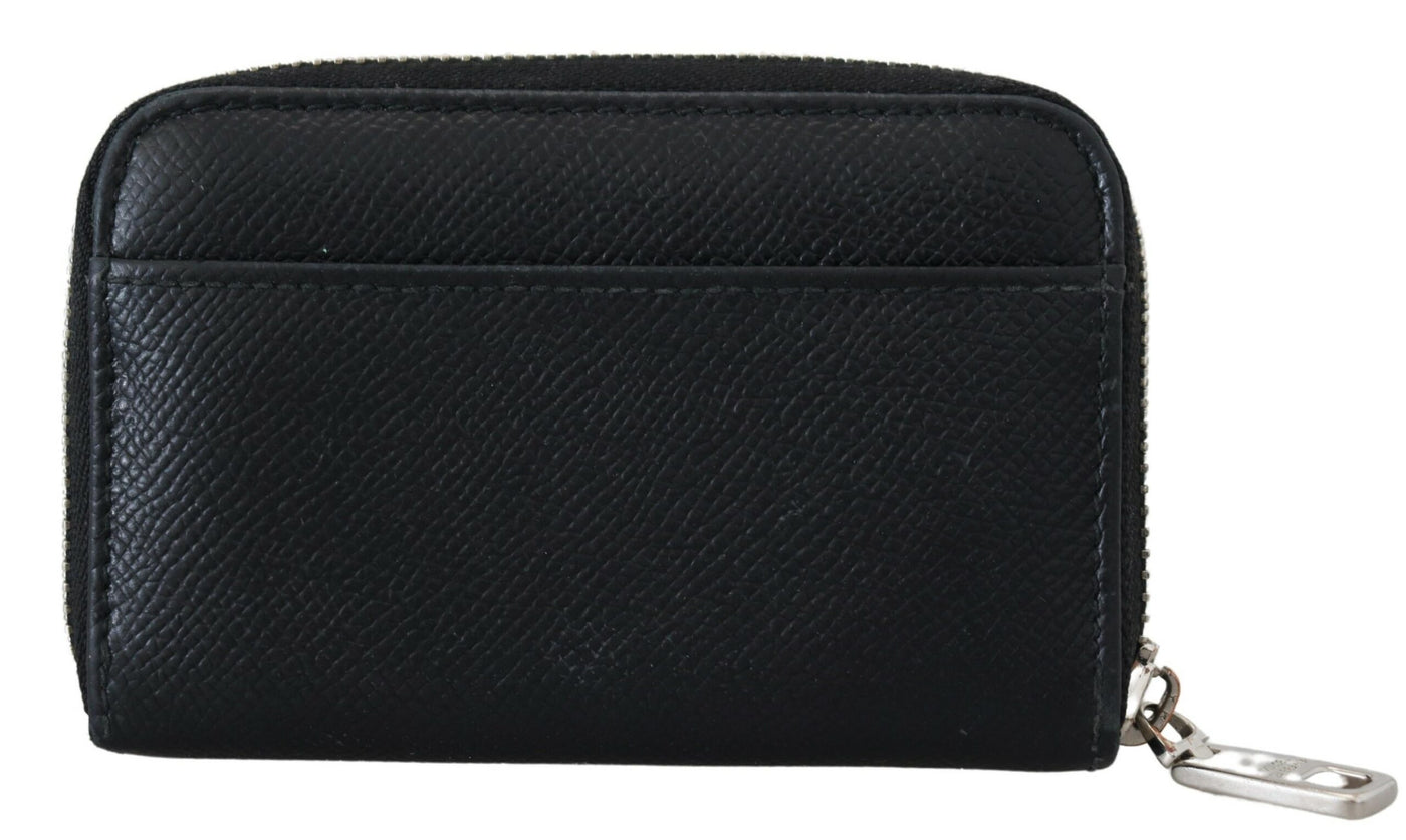 Black Leather Crystal DG Logo Zip Around Purse Wallet