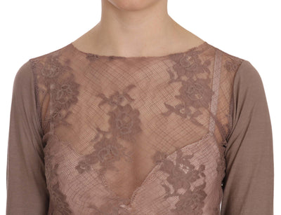 Brown Lace See Through Long Sleeve Top