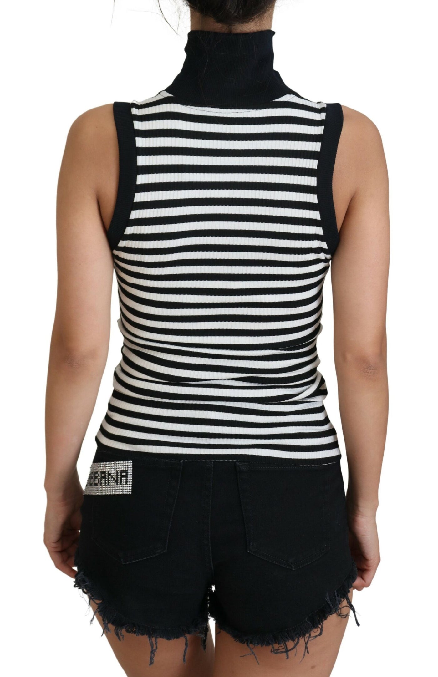 Black White Striped Sleeveless Tank Top