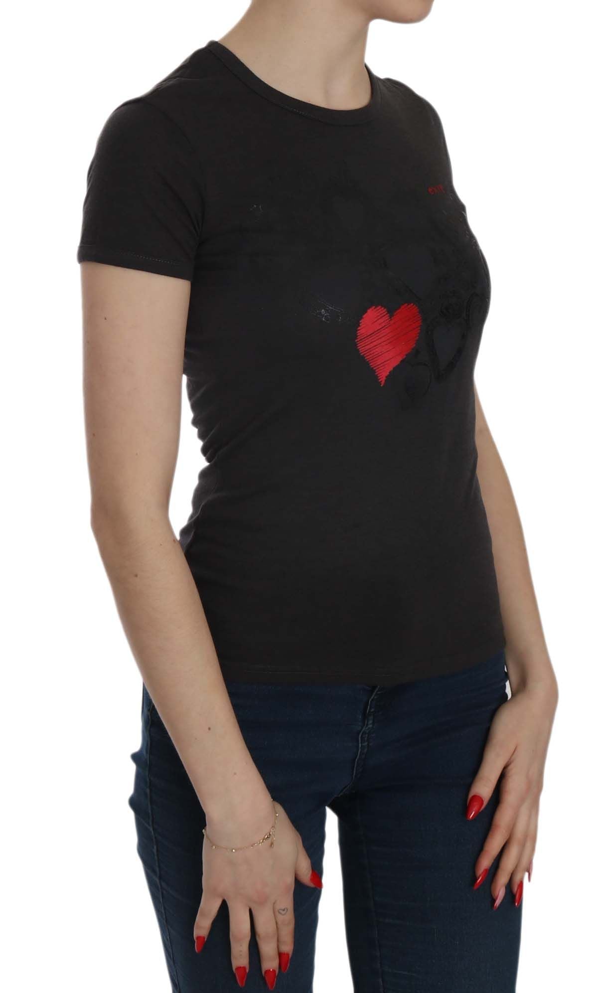 Black Hearts Print Short Sleeve Casual Shirt Top