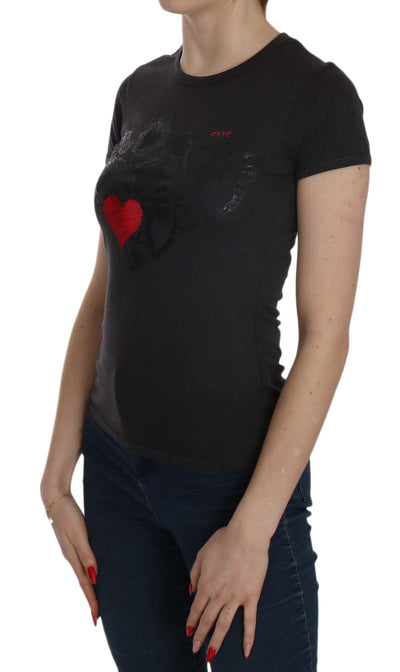 Black Hearts Print Short Sleeve Casual Shirt Top