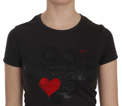 Black Hearts Print Short Sleeve Casual Shirt Top