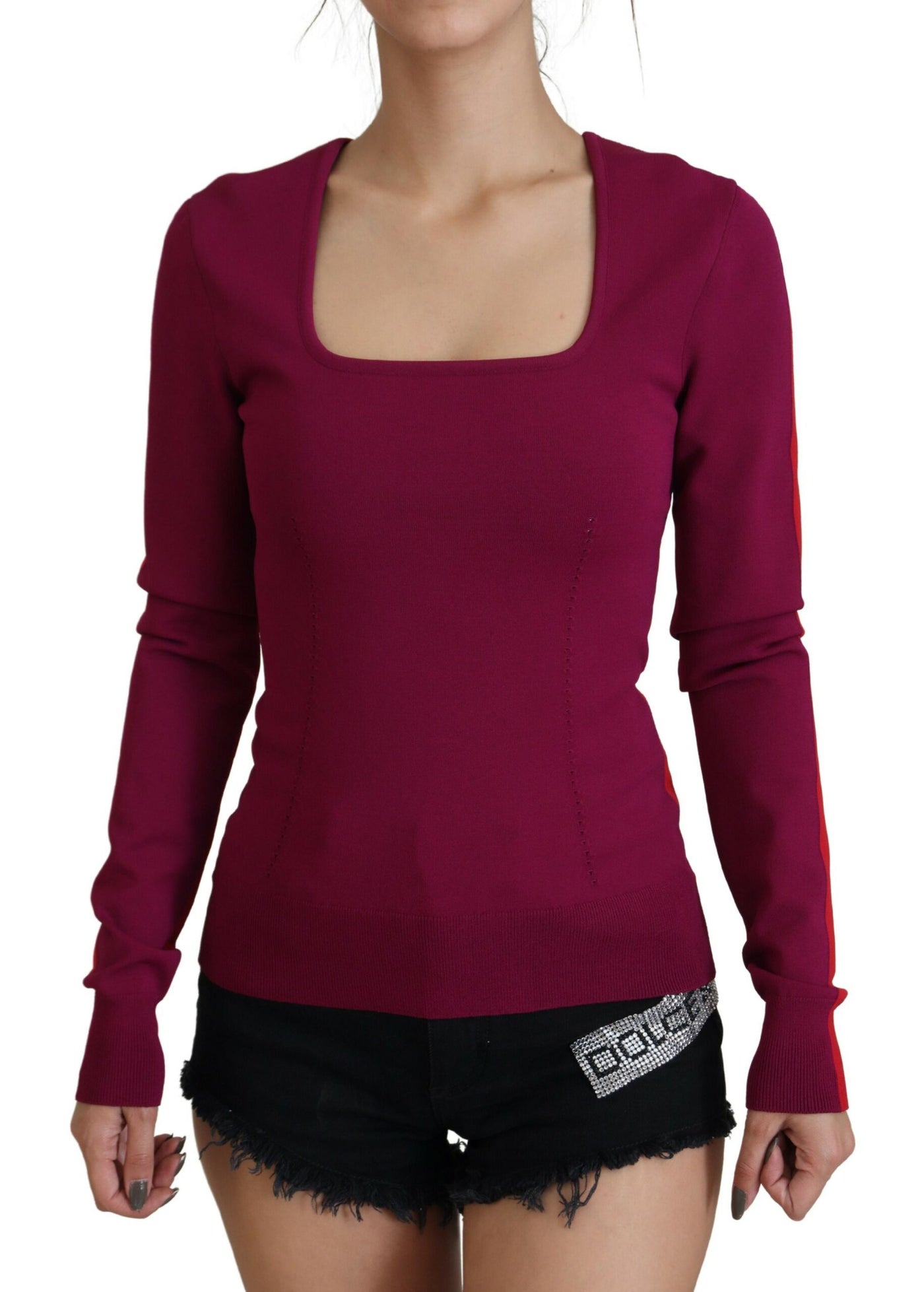 Multicolor Viscose Square Neck Pullover Sweater