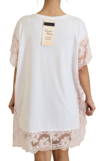 White Cotton Floral Lace DG Logo Printed Blouse Top