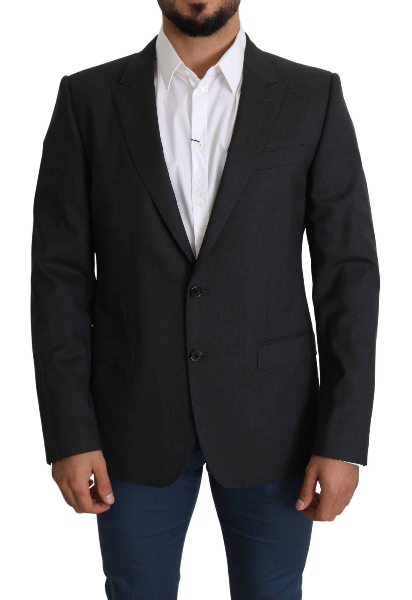 Gray Wool Single Breasted Coat Blazer