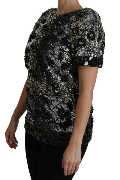 Black Sequined Crystal Embellished Top Blouse