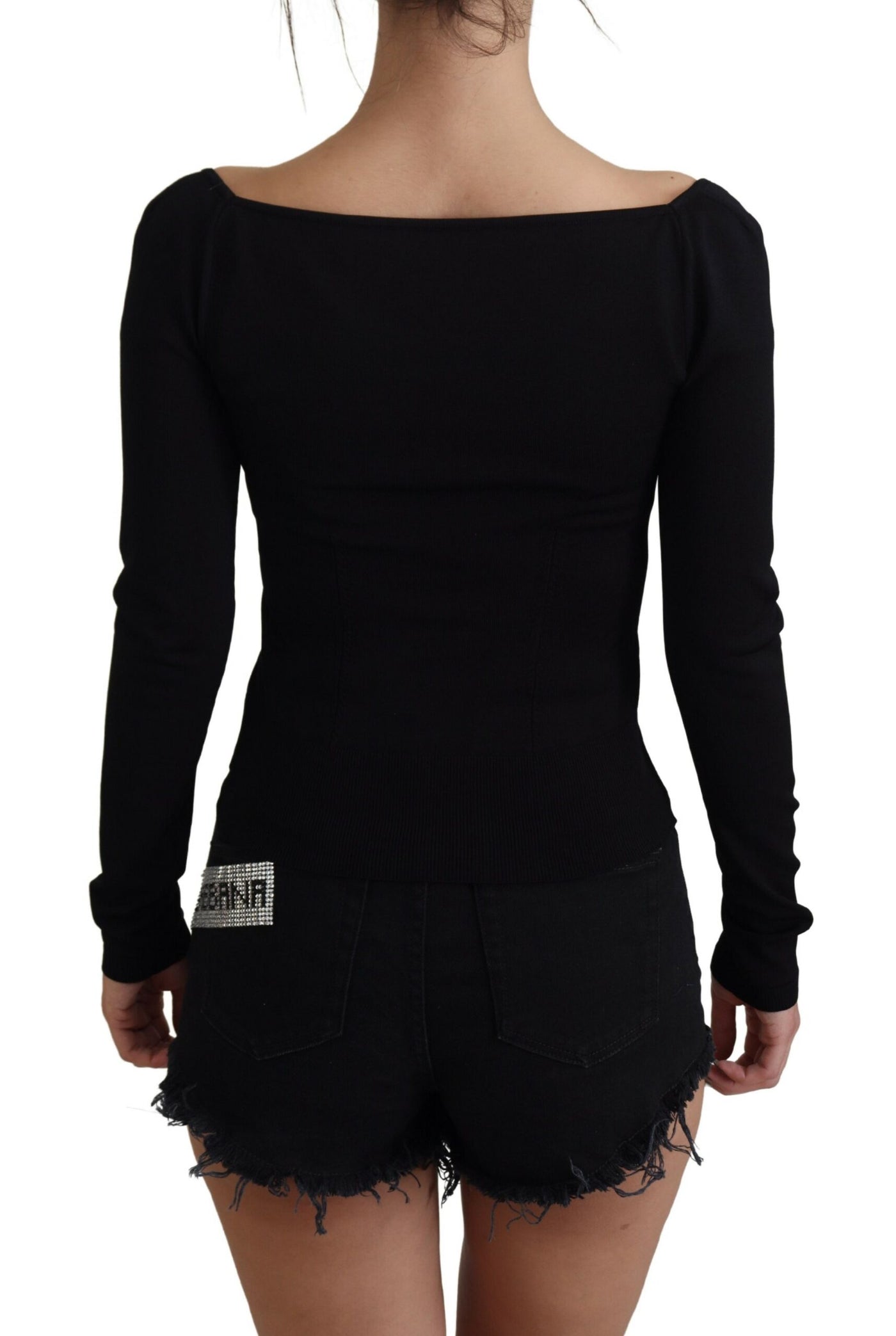 Black Viscose Sweetheart Neck Pullover Sweater