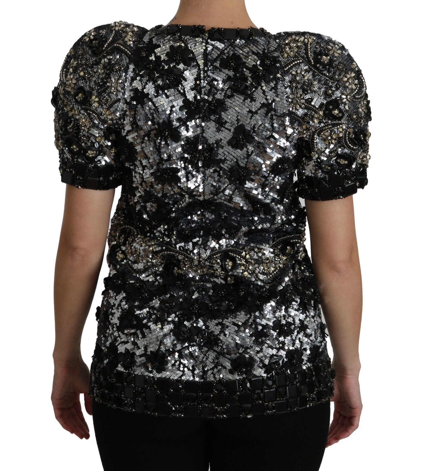 Black Sequined Crystal Embellished Top Blouse