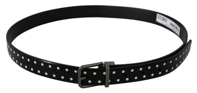 Black Leather Polka Dot Gray Buckle Belt