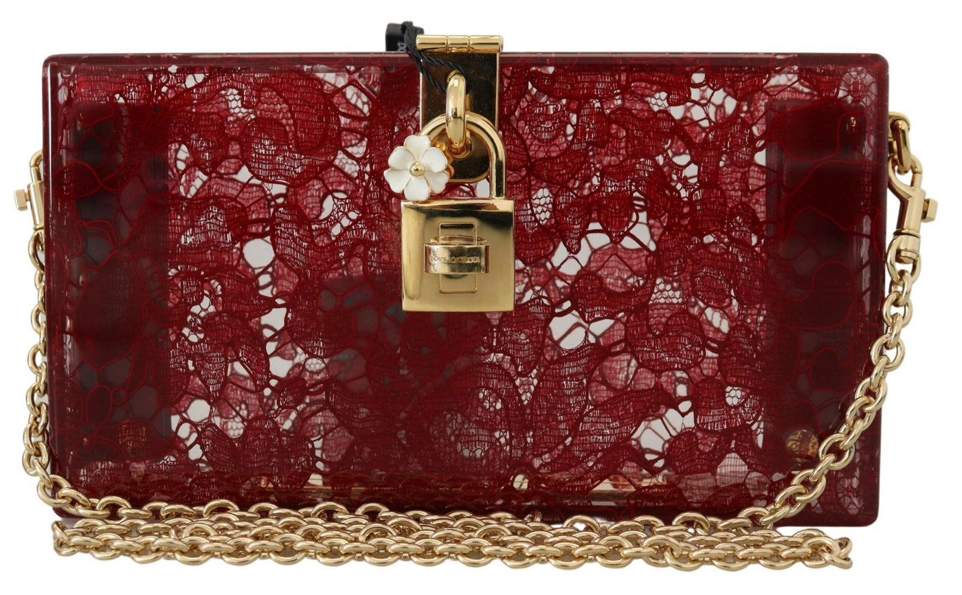 Dark Red Plexiglass Lace Shoulder Sling Clutch Bag