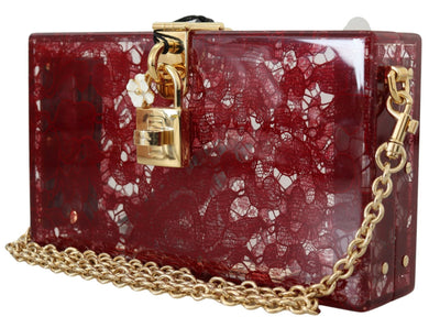 Dark Red Plexiglass Lace Shoulder Sling Clutch Bag