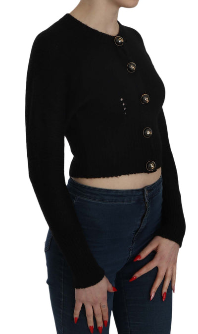 Black Button Embellish Crop Cardigan Sweater