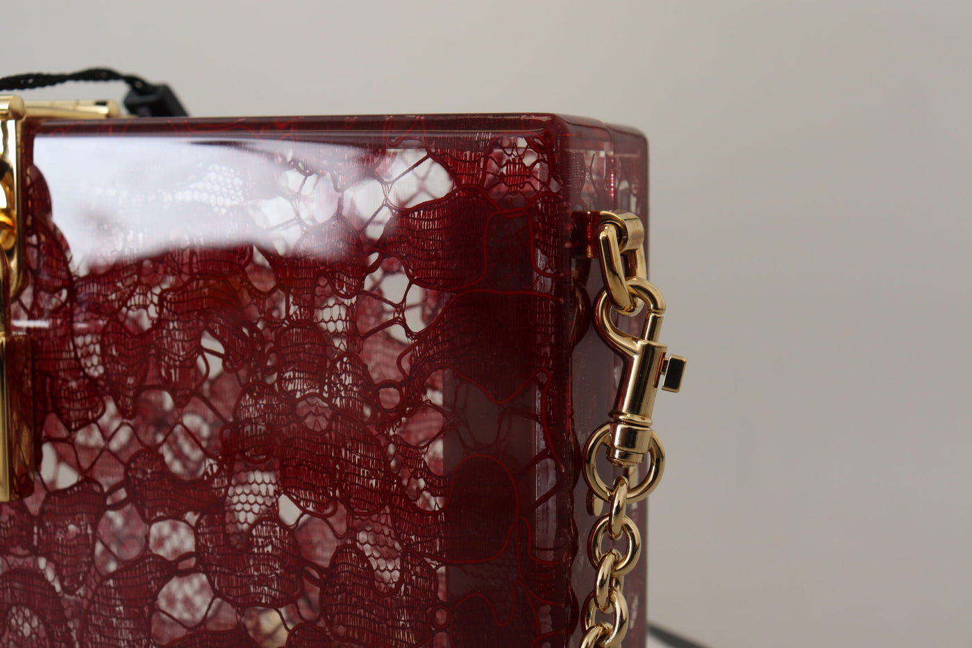 Dark Red Plexiglass Lace Shoulder Sling Clutch Bag